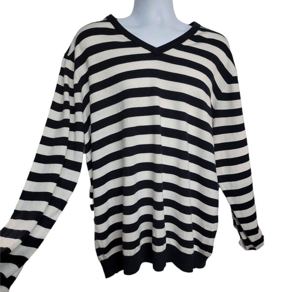 Murano 3XB Long Sleeve Striped V-neck Sweater Mens Big Man Cream Navy Green New